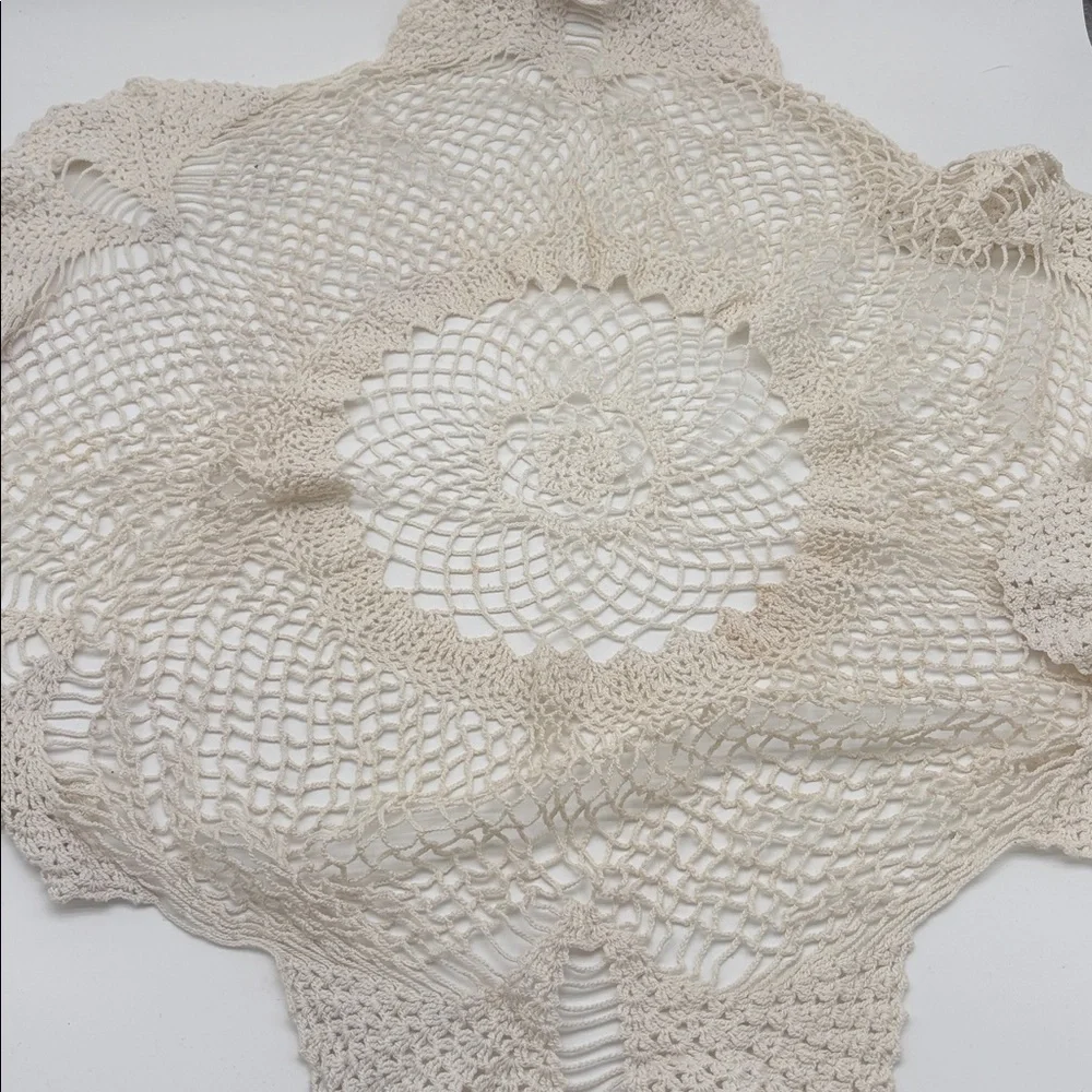 Lot of 2 Handmade Crochet Lace Knit Square Star Doilies Cream White